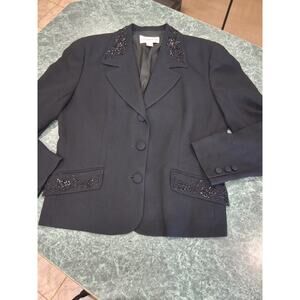 Liz Claiborne Collection Beaded Blazer Sz 12 Black Lined Career Dinner Jacket